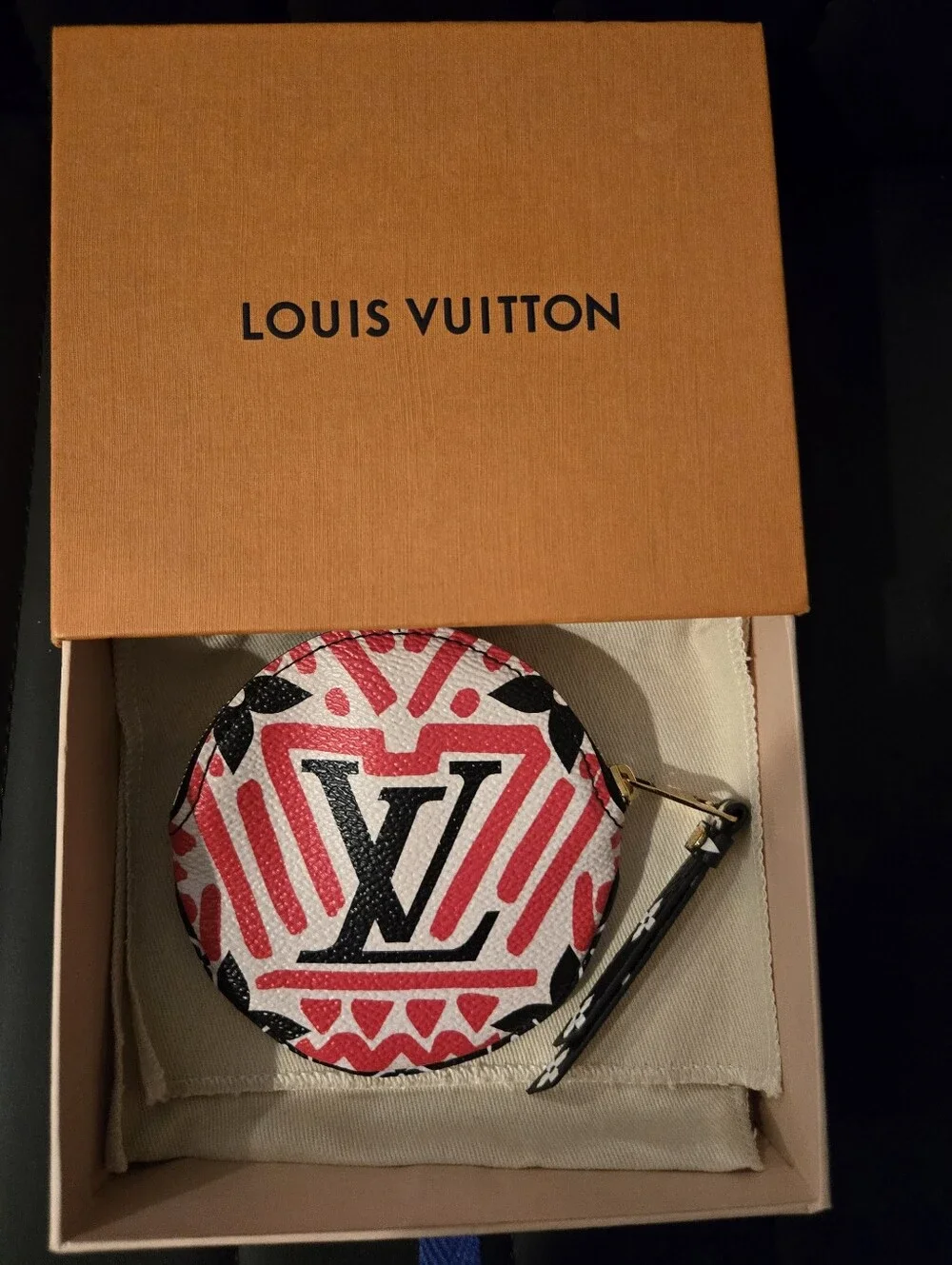 Louis Vuitton Red and Black Round Coin Pouch with LV Motif